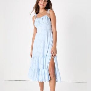 Sweet Sentiments Light Blue Jacquard Tiered Midi Dress